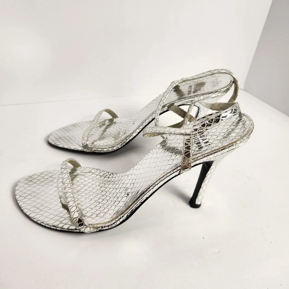 Stuart Weitzman Women's Classy Elegant‎ Stiletto Strappy Sandals Silver Size 9M